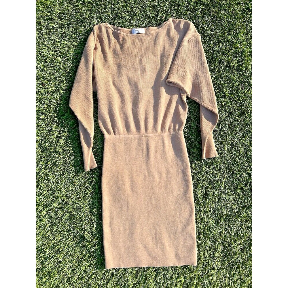 Aritzia Babaton Continent Dress S Gold Camel Boat Neck Dolman Knit Sweater Mini - Picture 4 of 16
